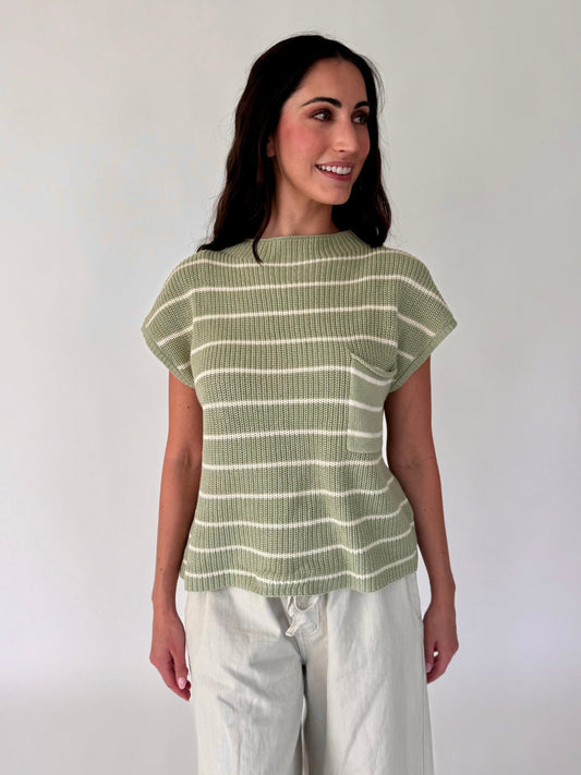 Ariela Green & White Stripe Sweater Vest