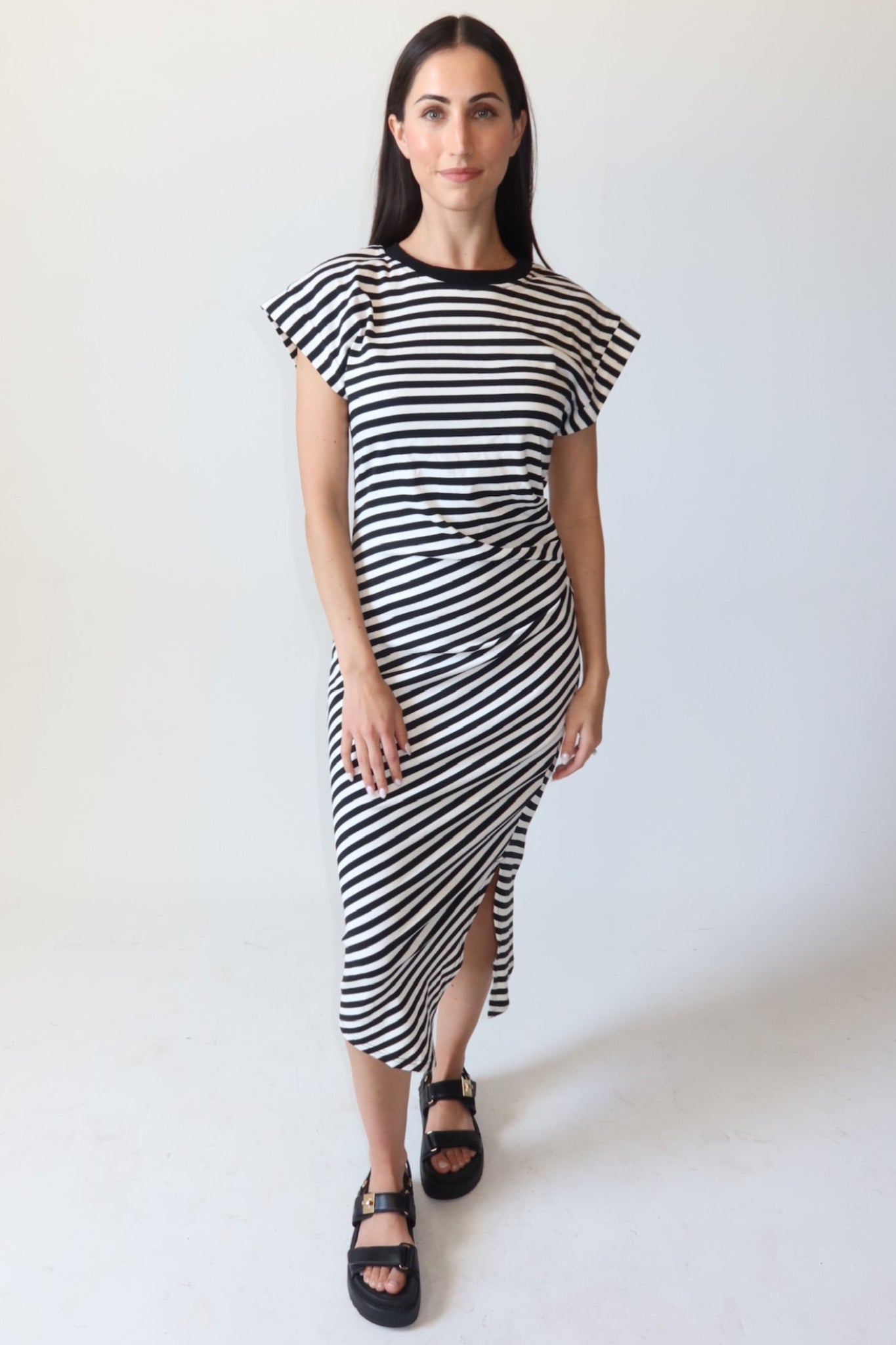 Briella Black & White Stripe Midi Dress
