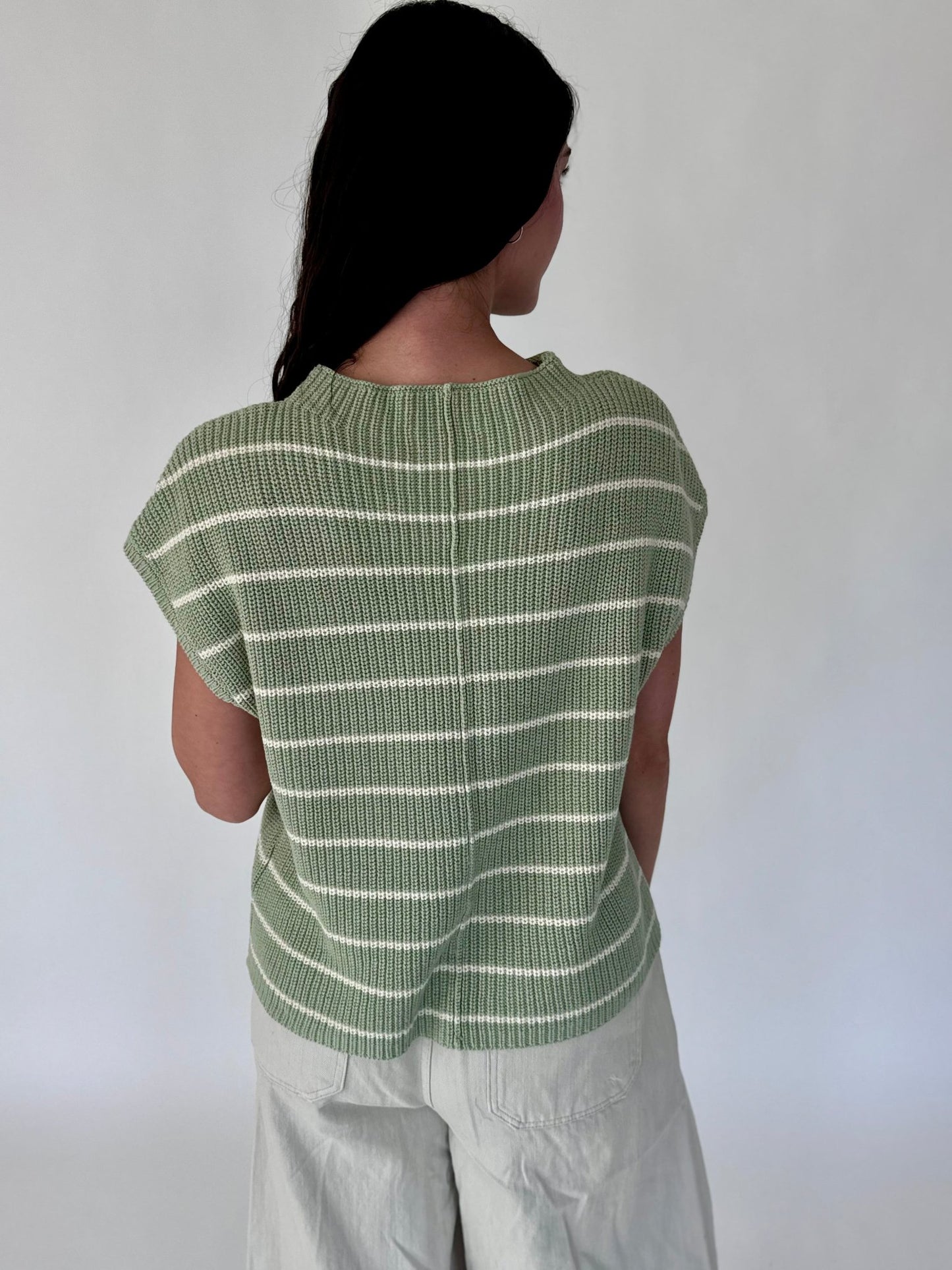 Ariela Green & White Stripe Sweater Vest