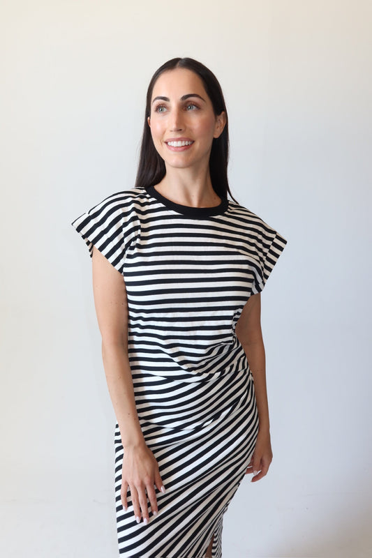 Briella Black & White Stripe Midi Dress