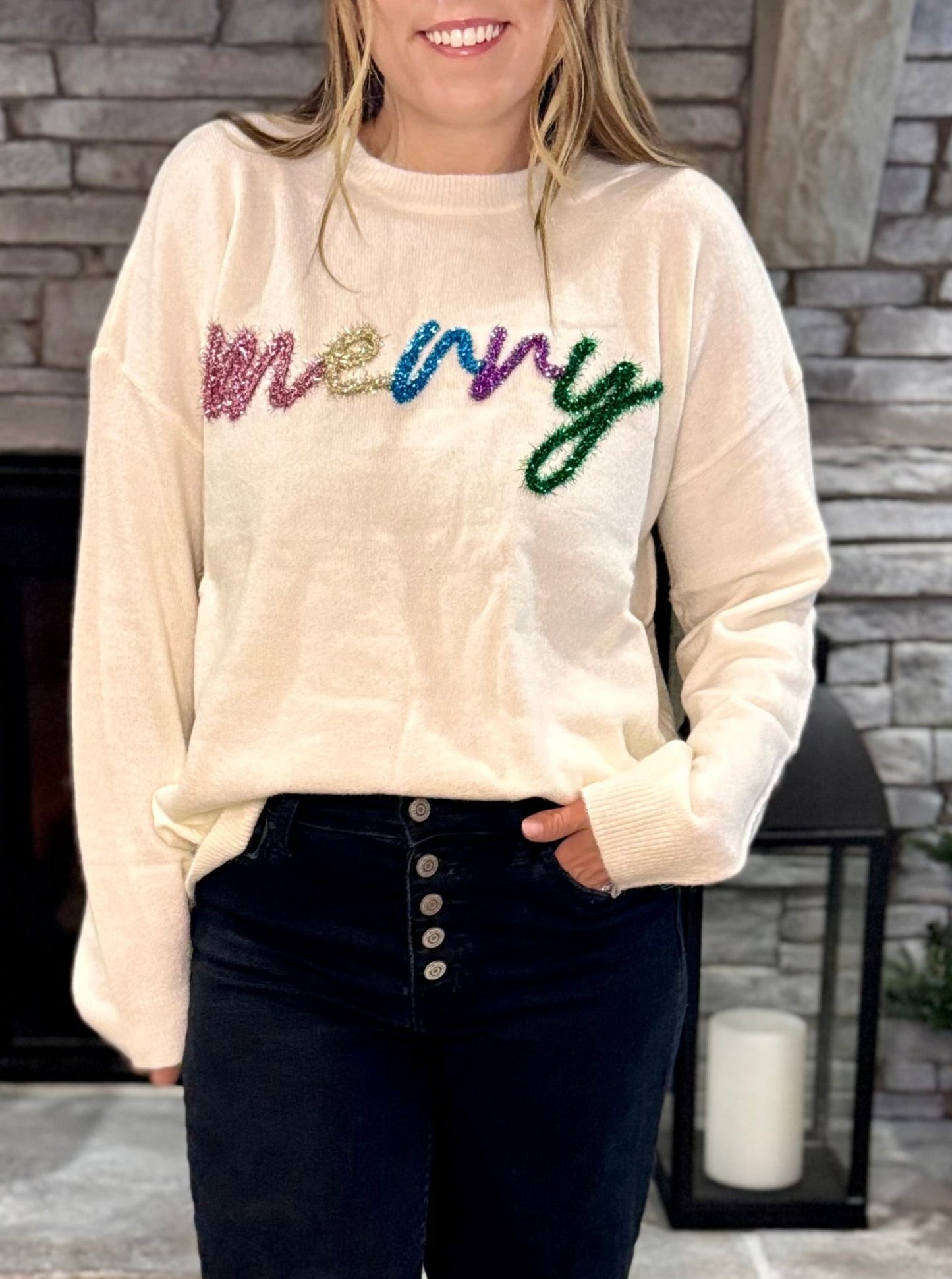 Merry White Tinsel Sweater