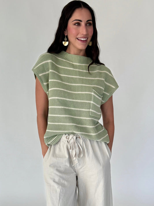 Ariela Green & White Stripe Sweater Vest