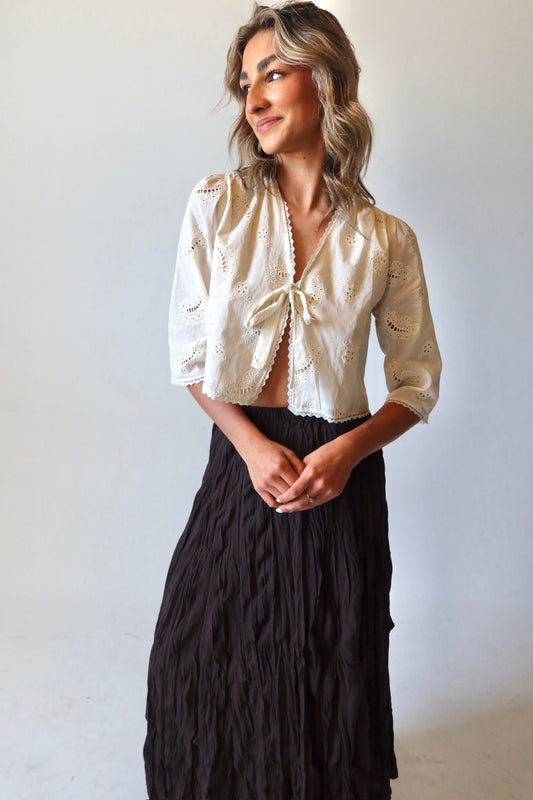 Alessia Cream Eyelet Front Tie Top