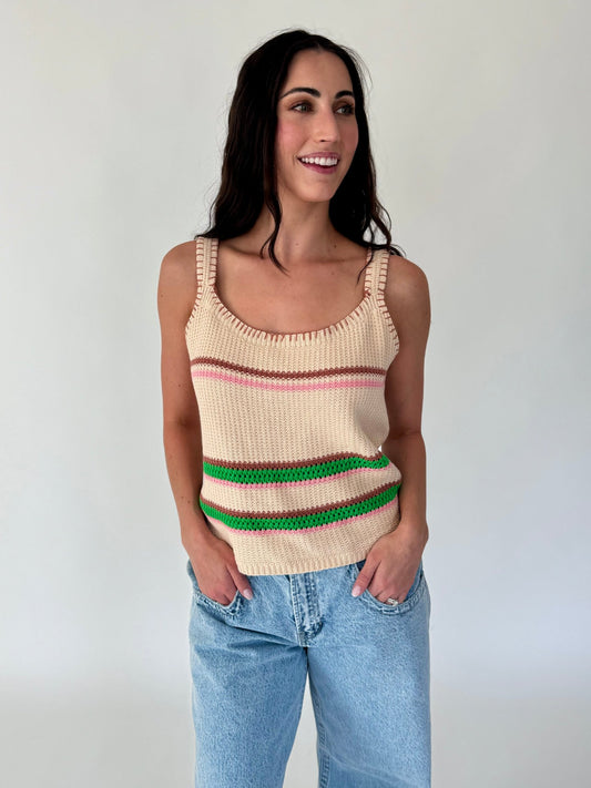 Brianna Pink & Green Stripe Knit Tank Top