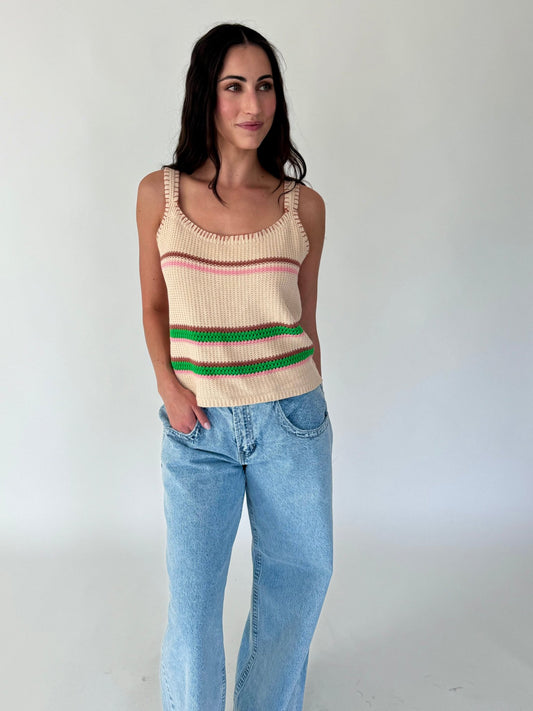 Brianna Pink & Green Stripe Knit Tank Top