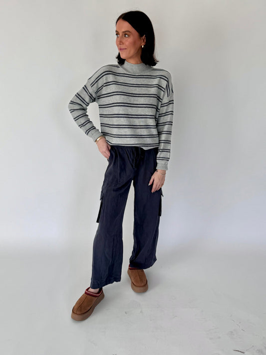 Elle Slate Blue Wide Leg Cargo Pants
