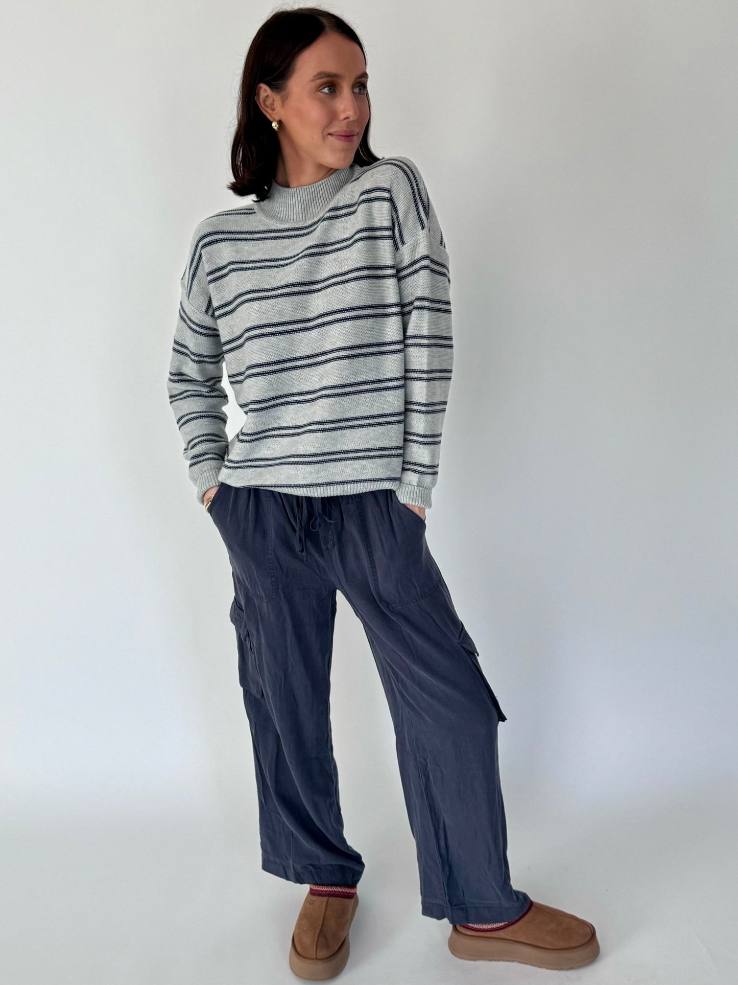 Trinity Grey and Navy Stripe Sweater