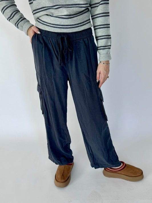 Elle Slate Blue Wide Leg Cargo Pants