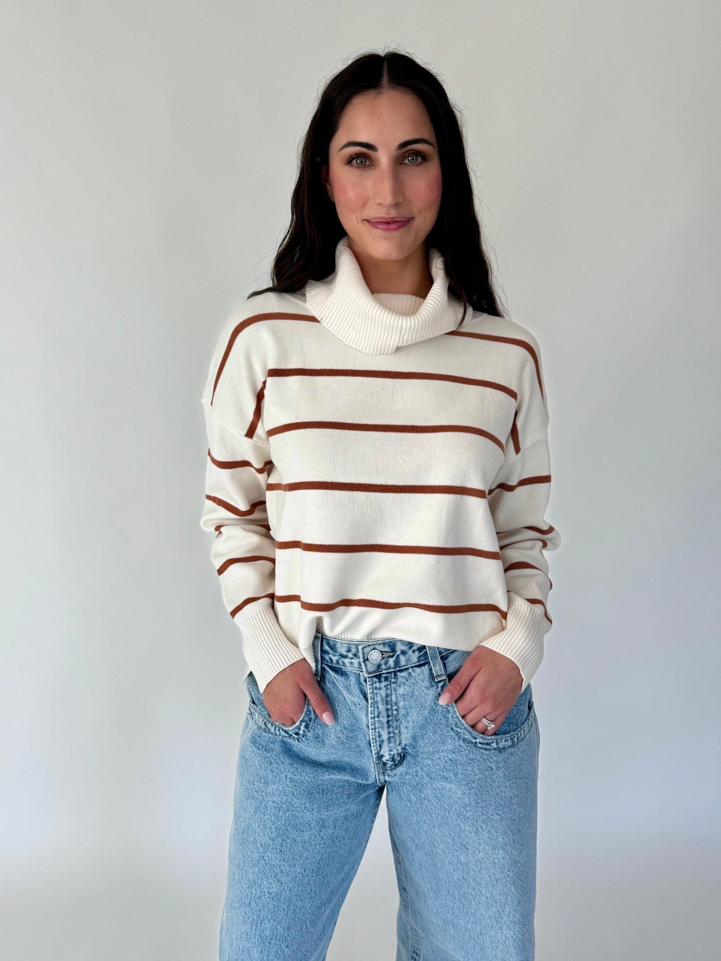 Maddie Ivory & Rust Stripe Turtleneck Sweater