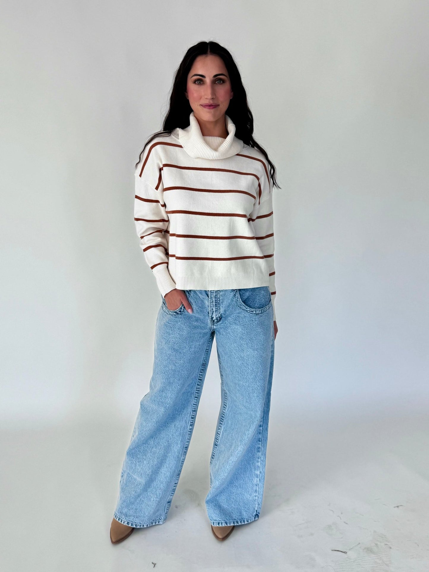 Maddie Ivory & Rust Stripe Turtleneck Sweater