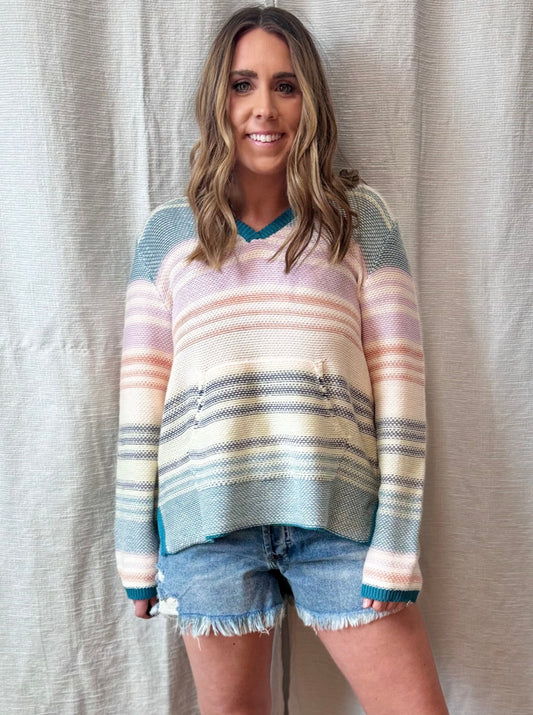 Oceana Multi StrIpe Hoodie Sweater
