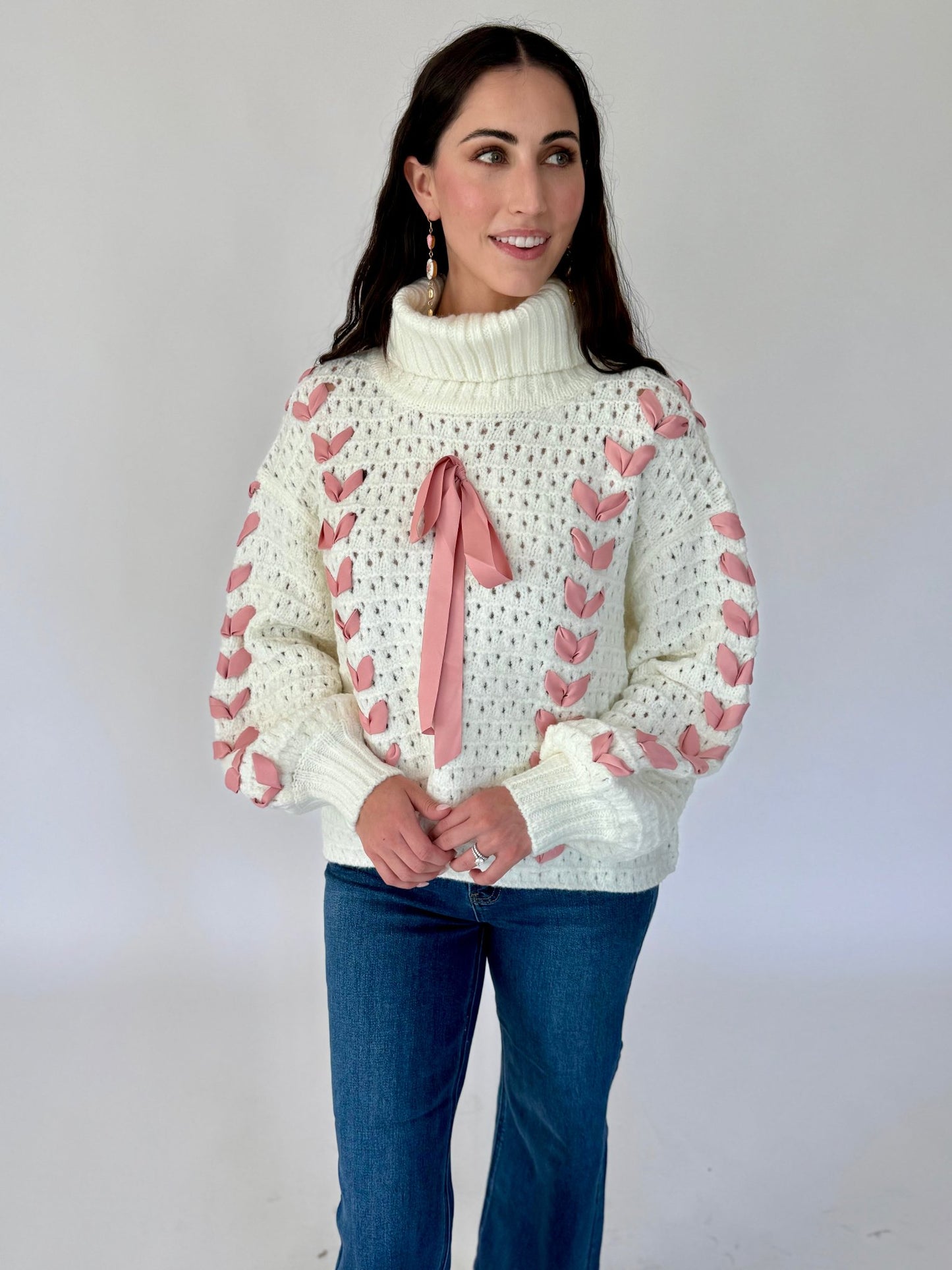 Julie Cream Sweater with Pink Lace Detail