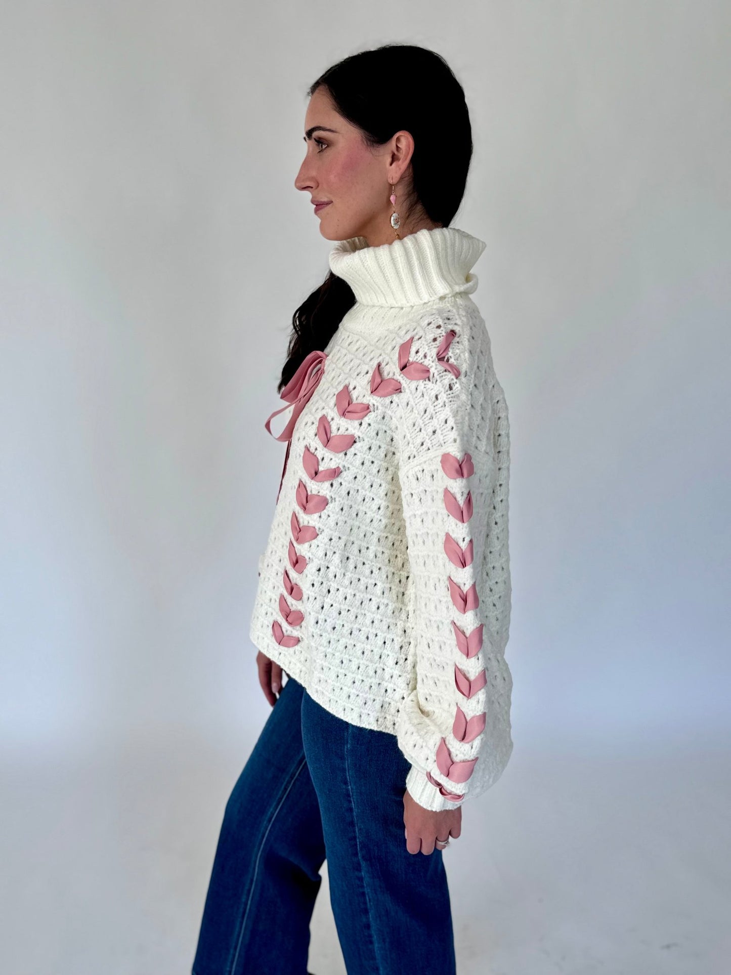 Julie Cream Sweater with Pink Lace Detail