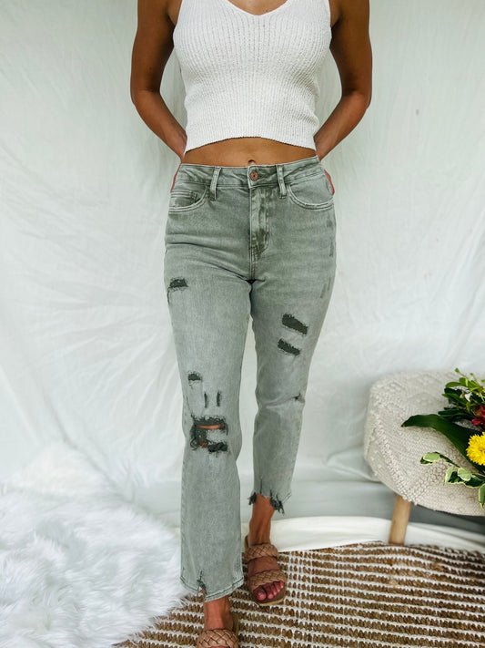 Penelope Olive High Rise Crop Straight Denim