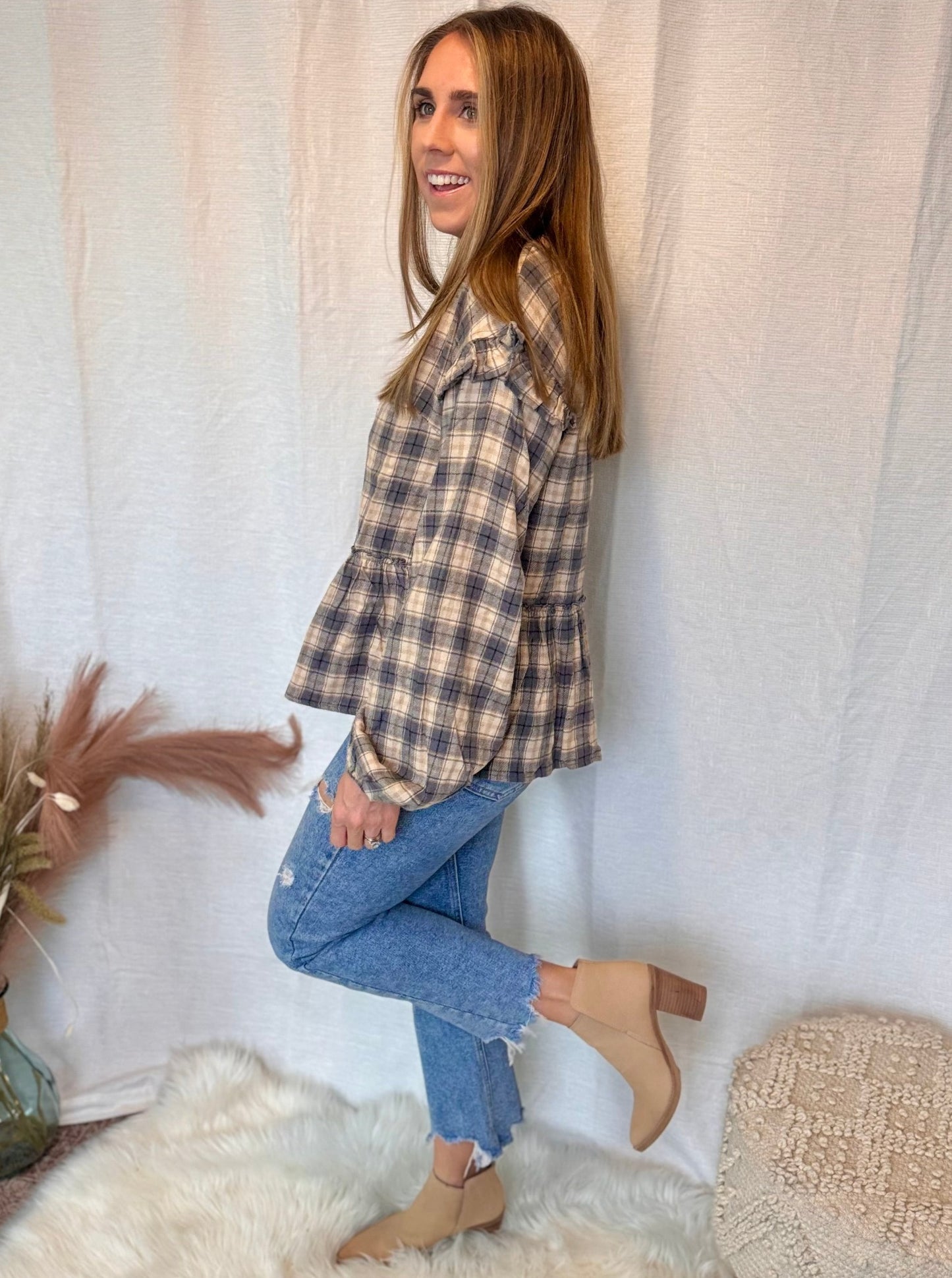 Ivy Plaid Flannel Ruffle Blouse