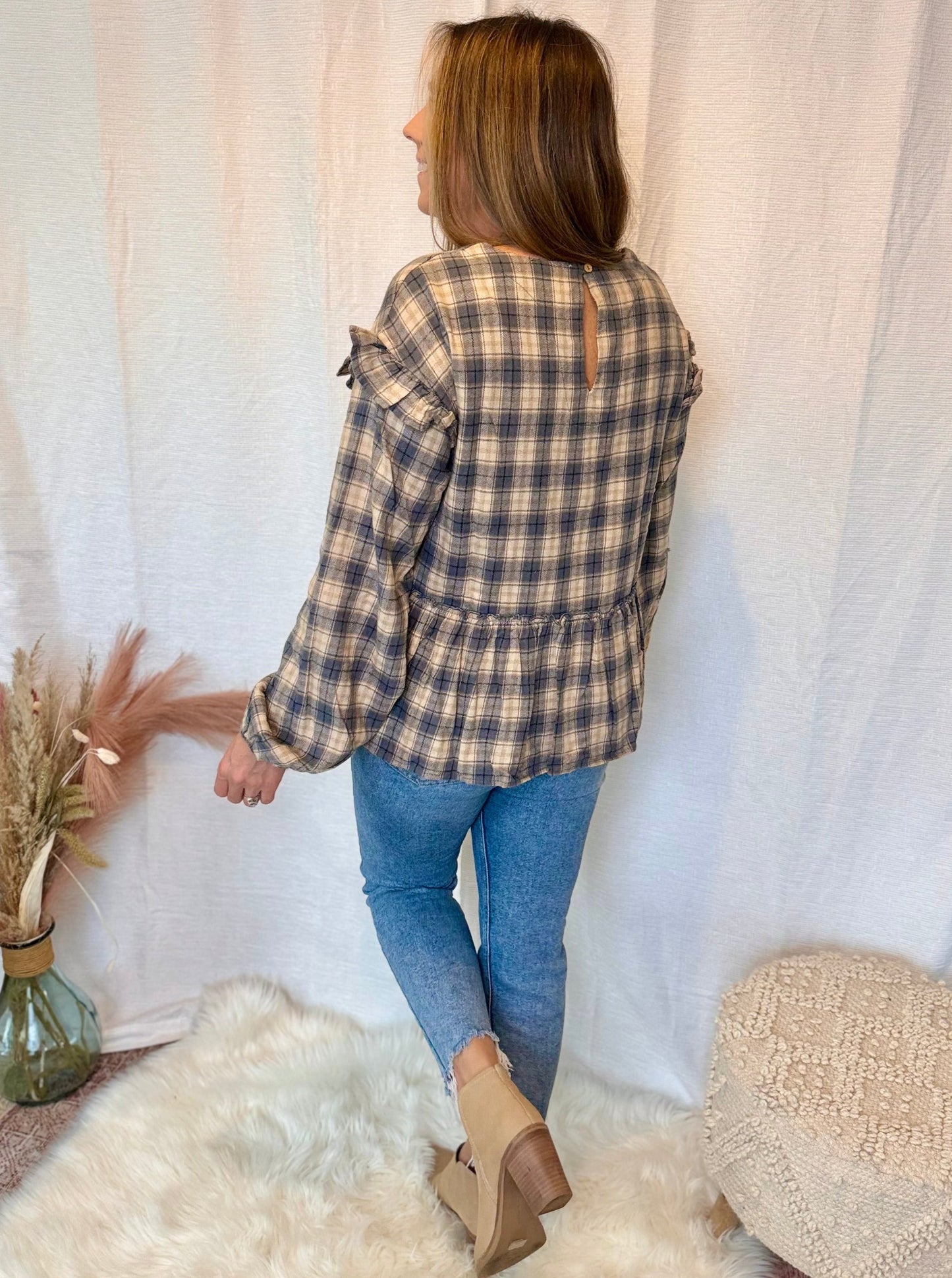 Ivy Plaid Flannel Ruffle Blouse