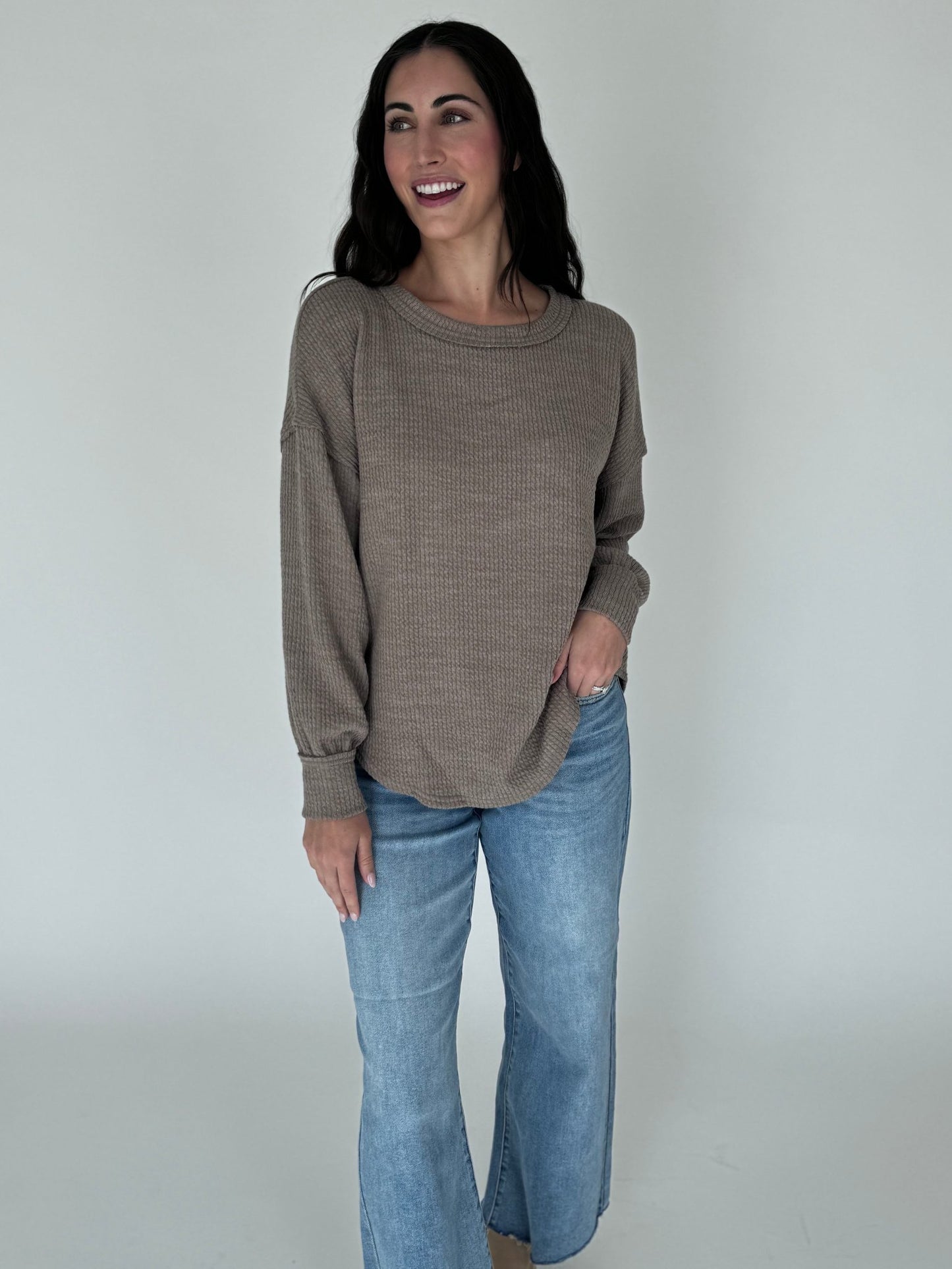 Arielle Mocha Crewneck Knit Top