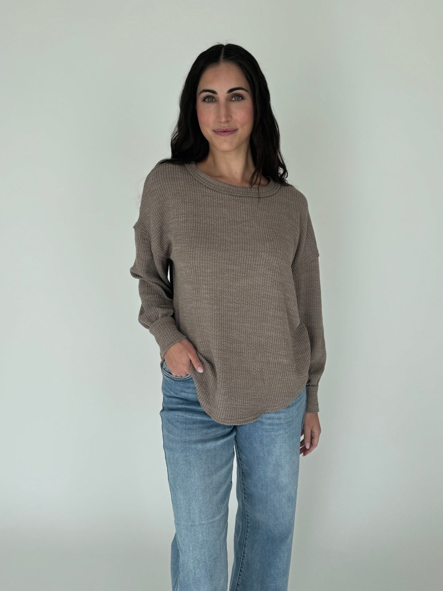 Arielle Mocha Crewneck Knit Top