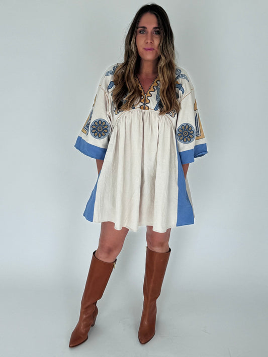 Harlow Blue Embroidered Mini Dress