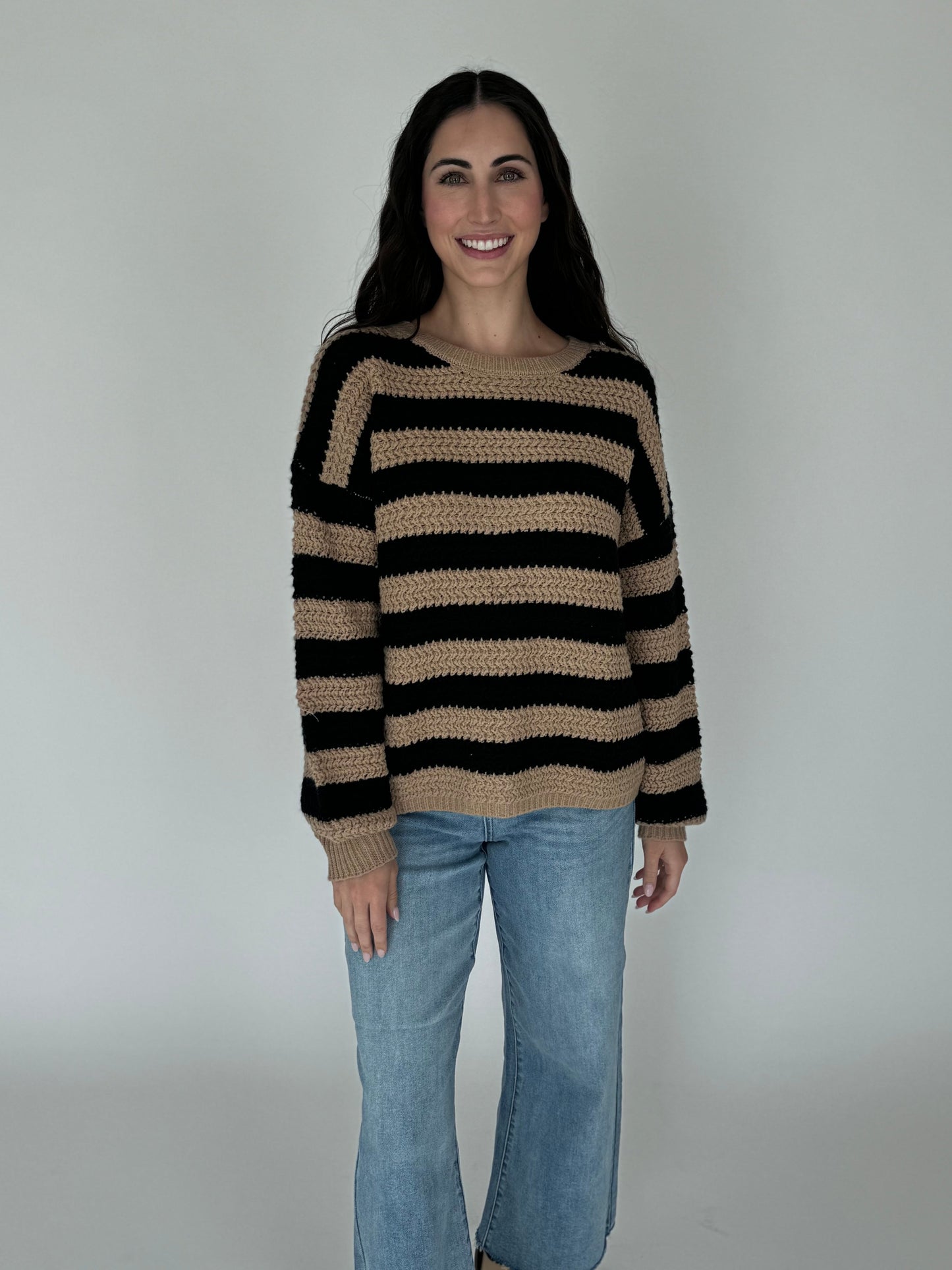 Marley Taupe & Black Stripe Sweater