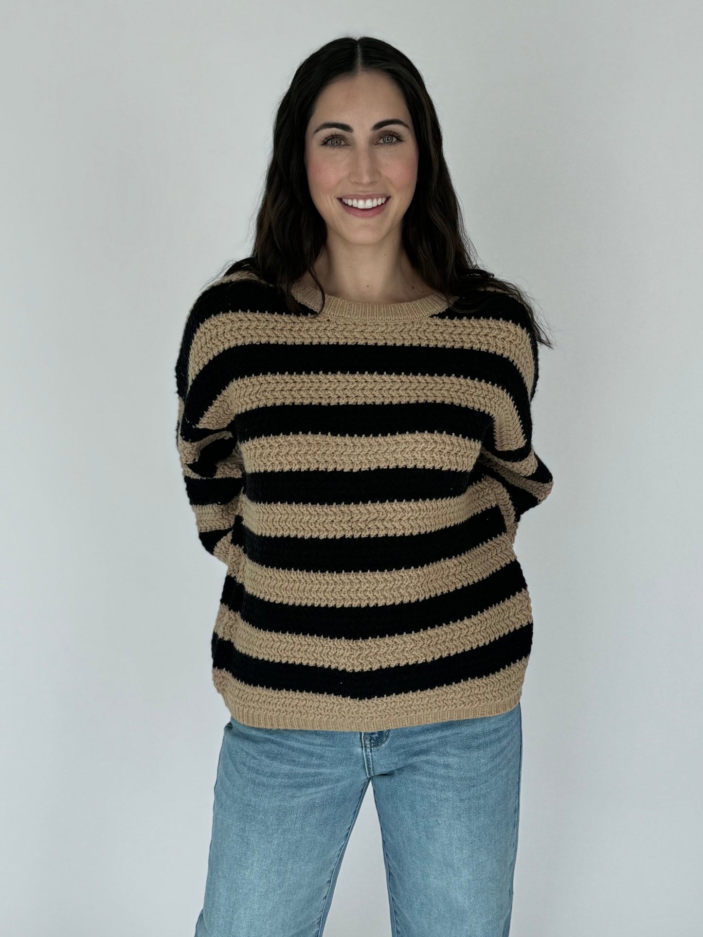 Marley Taupe & Black Stripe Sweater