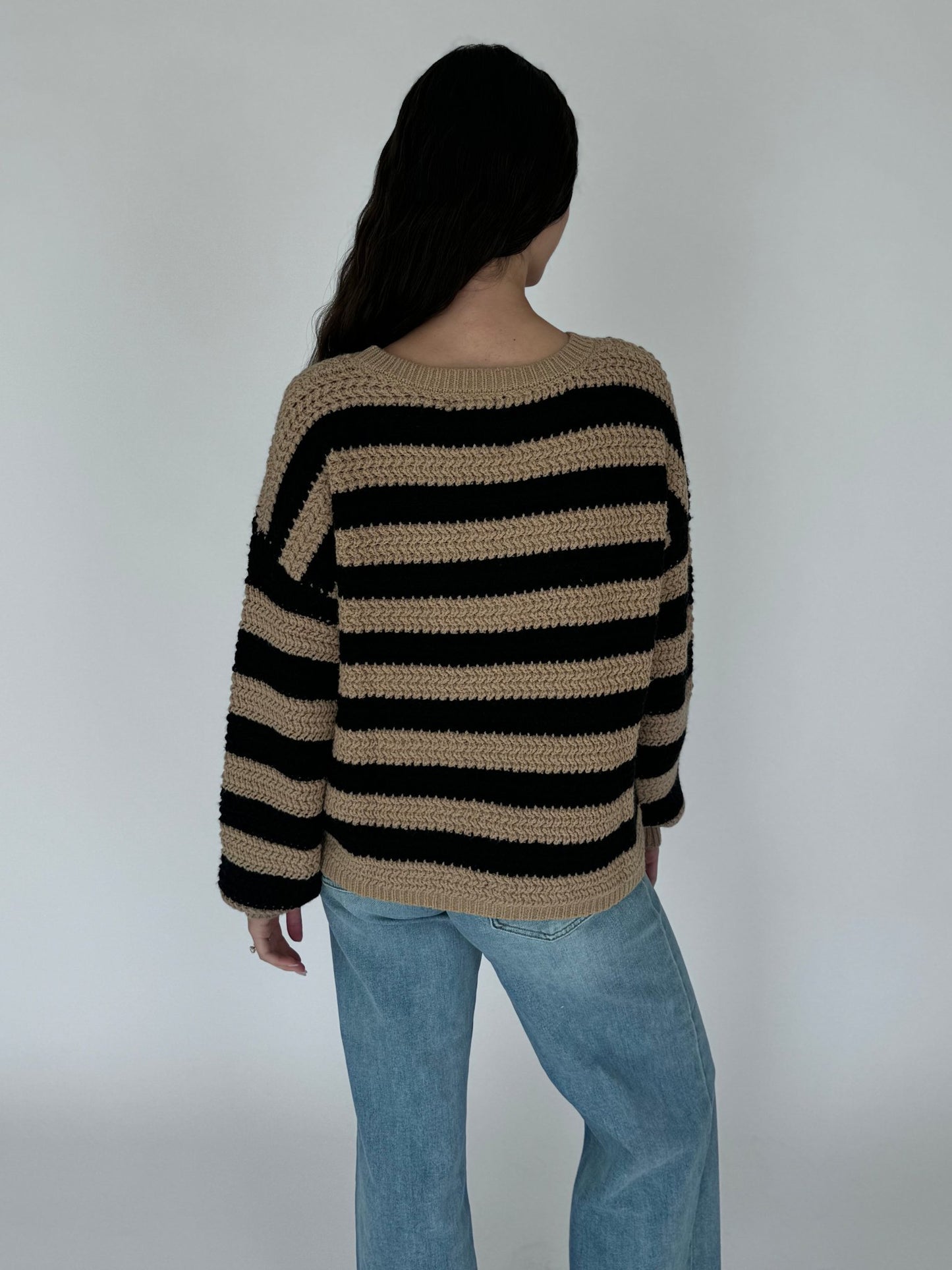 Marley Taupe & Black Stripe Sweater