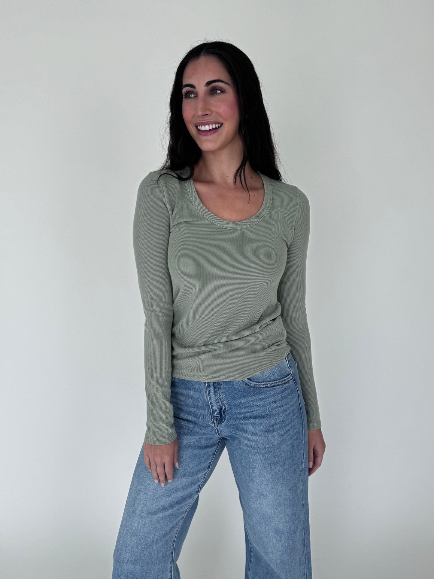 Sage Ribbed Long Sleeve Tee