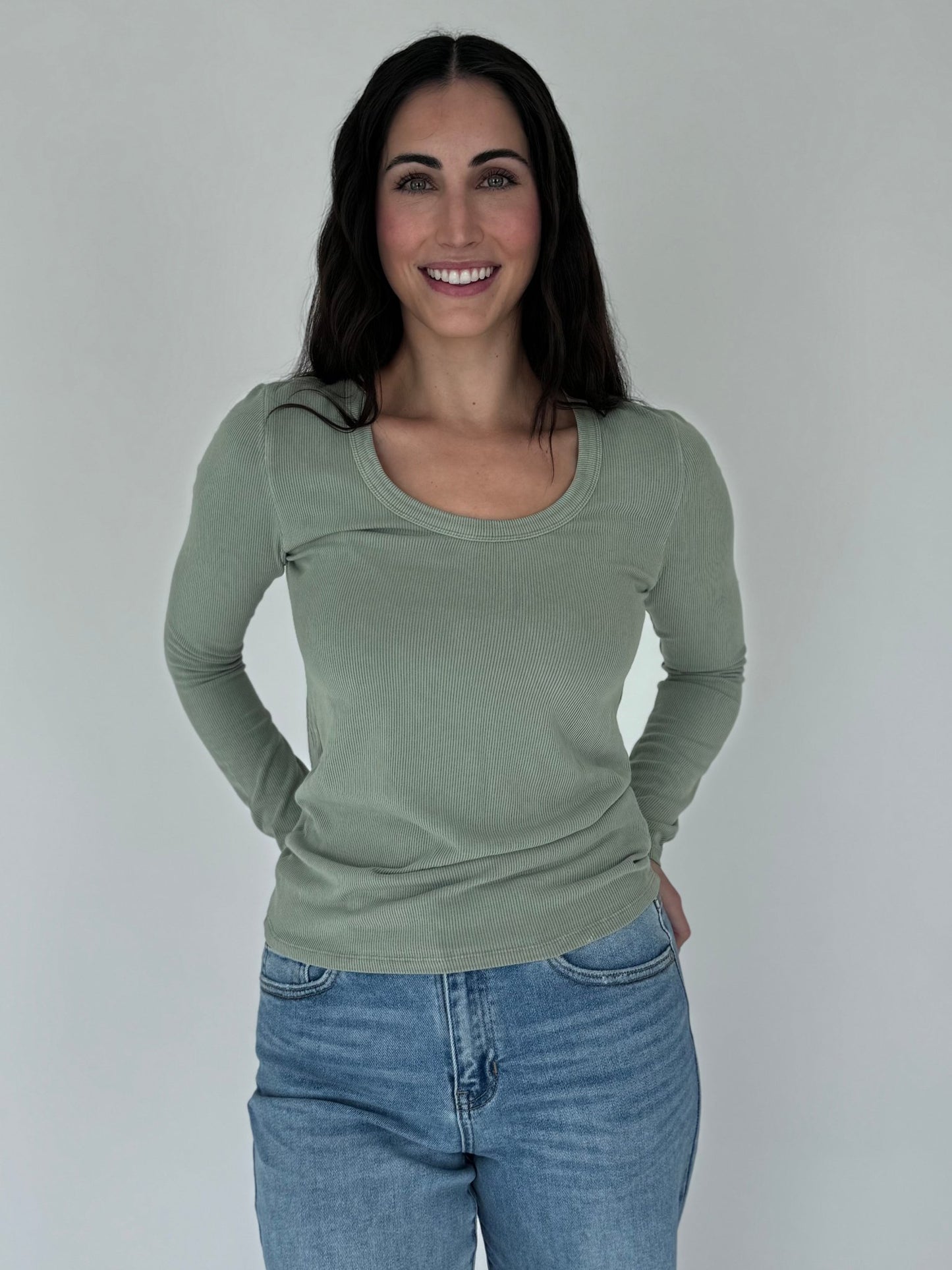 Sage Ribbed Long Sleeve Tee