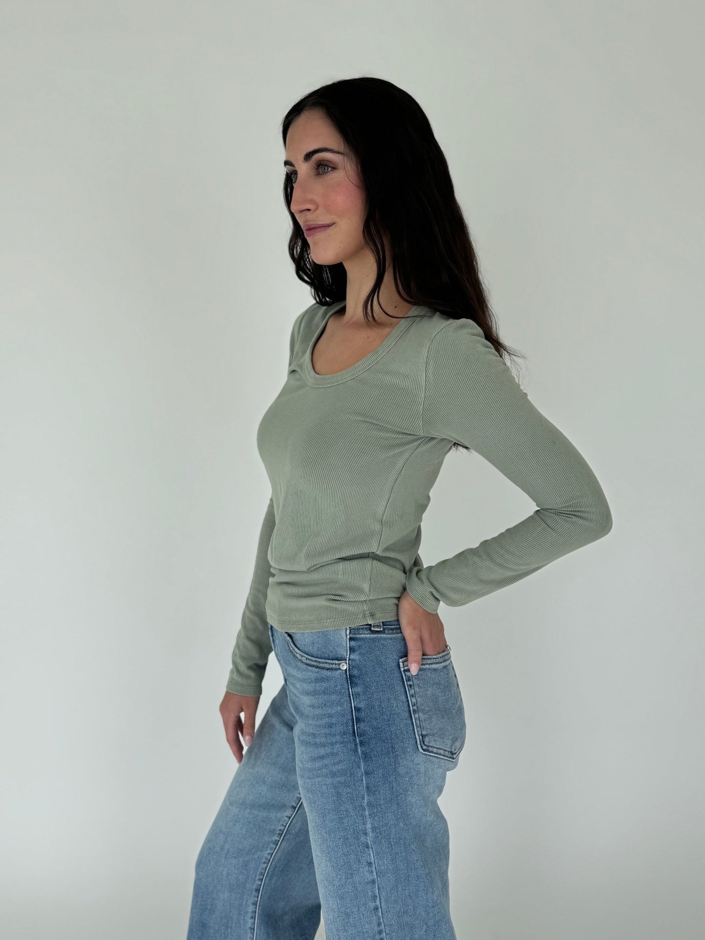 Sage Ribbed Long Sleeve Tee