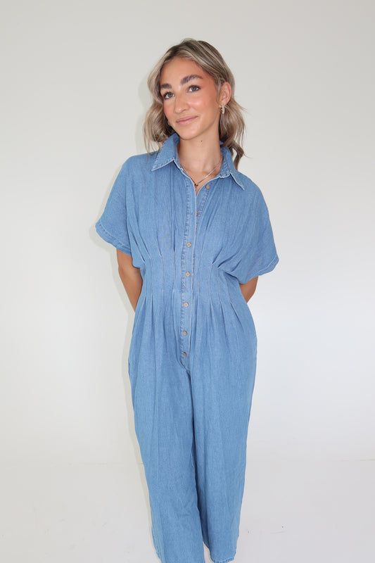 Mallory Denim Button Down Jumpsuit