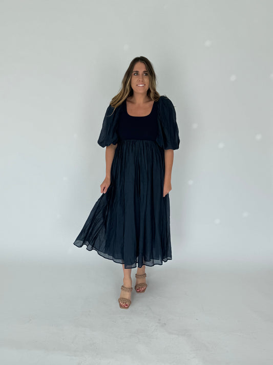 Phoebe Navy Combination Midi Dress