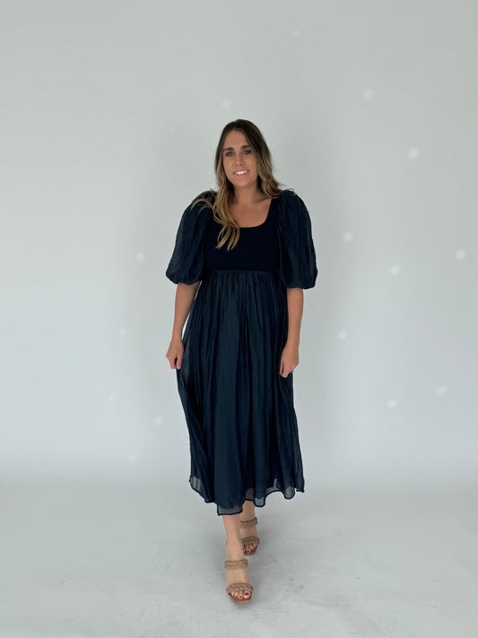 Phoebe Navy Combination Midi Dress