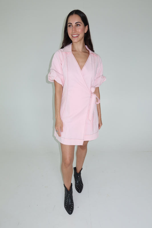 Pink and black Wrap Collared Mini Dress