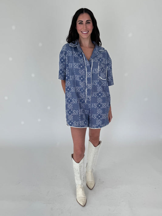 Gracie Blue Paisley Romper