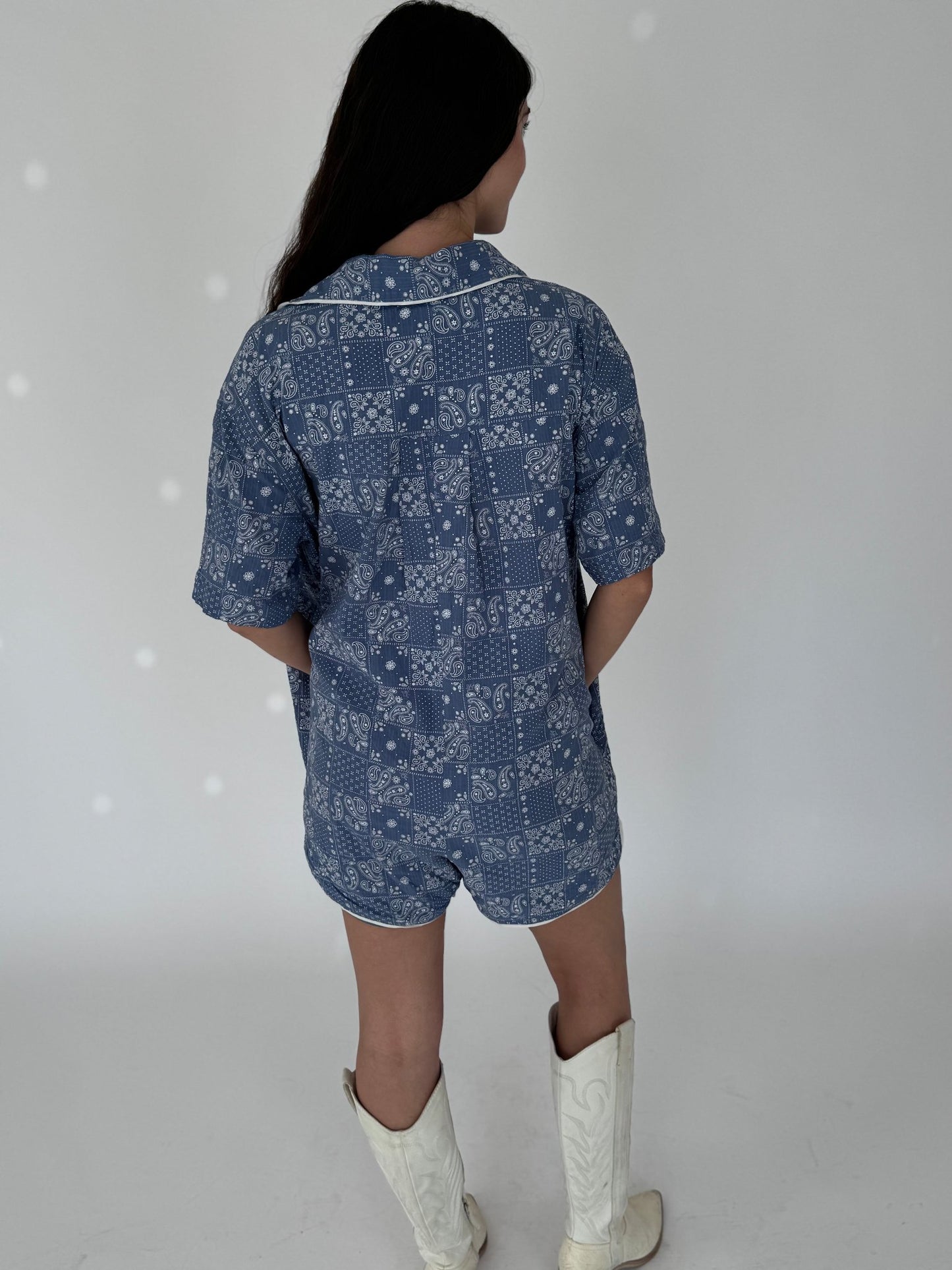 Gracie Blue Paisley Romper