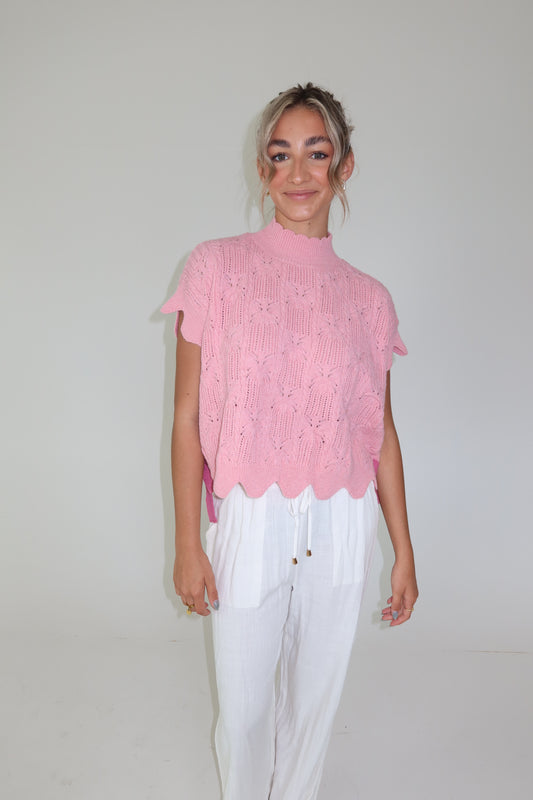 Ashton Pink Side Tie Scallop Sweater Tank