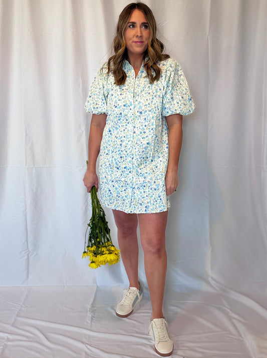 Clara Floral Textured Button Down Mini Dress