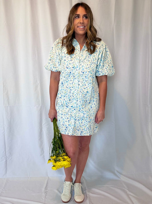 Clara Floral Textured Button Down Mini Dress