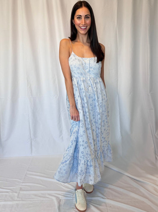Anna Daisy Print Babydoll Midi Dress