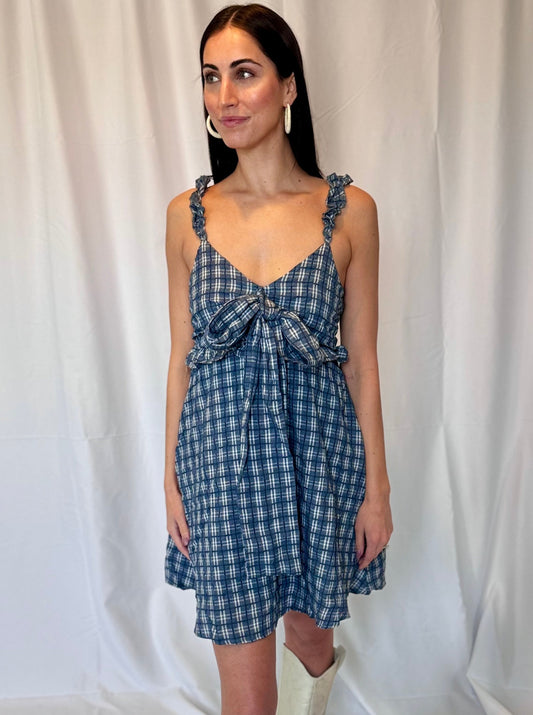Reese Navy Gingham Mini Dress