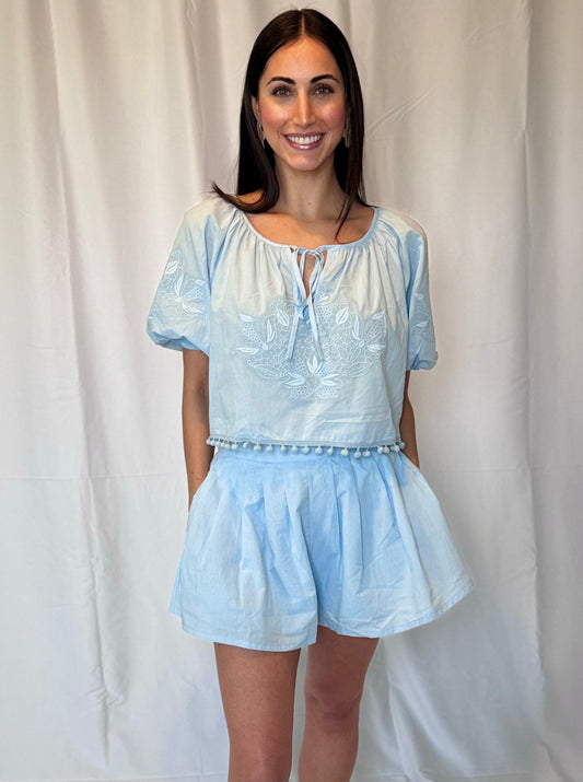 Juliette Blue short sleeve top and shorts set