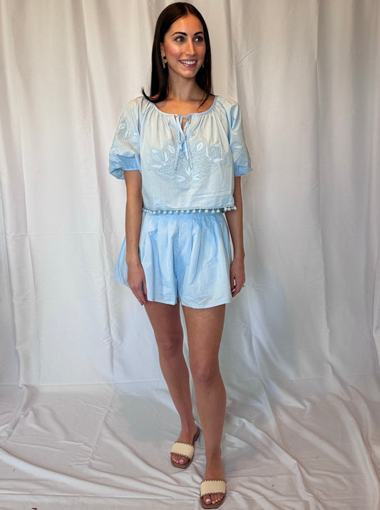 Juliette Blue short sleeve top and shorts set