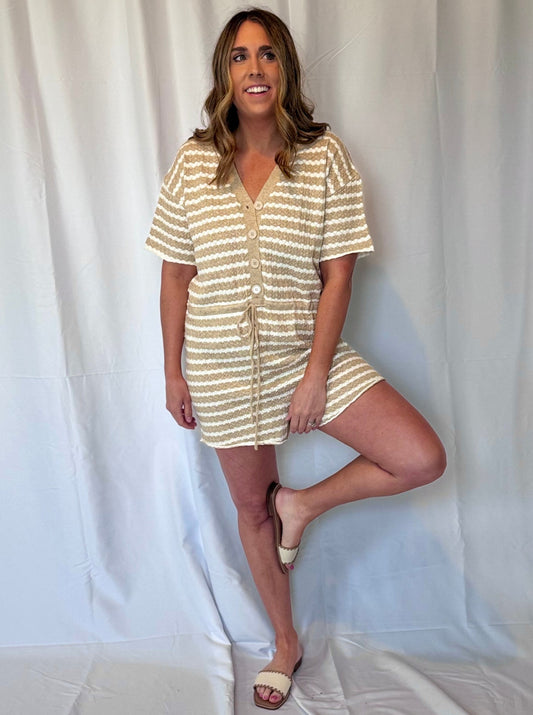 Adalee Short Sleeve Crotchet Stripe Romper