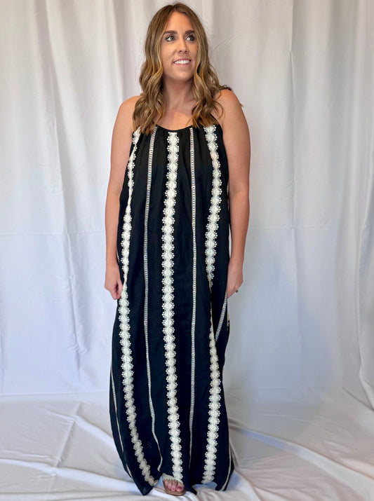 Sonya Black Embroidered Tunic Maxi Dress