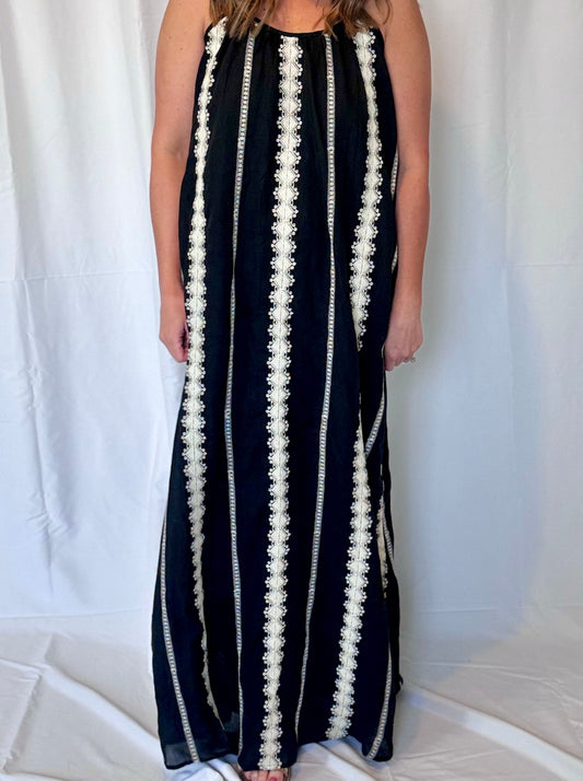 Sonya Black Embroidered Tunic Maxi Dress