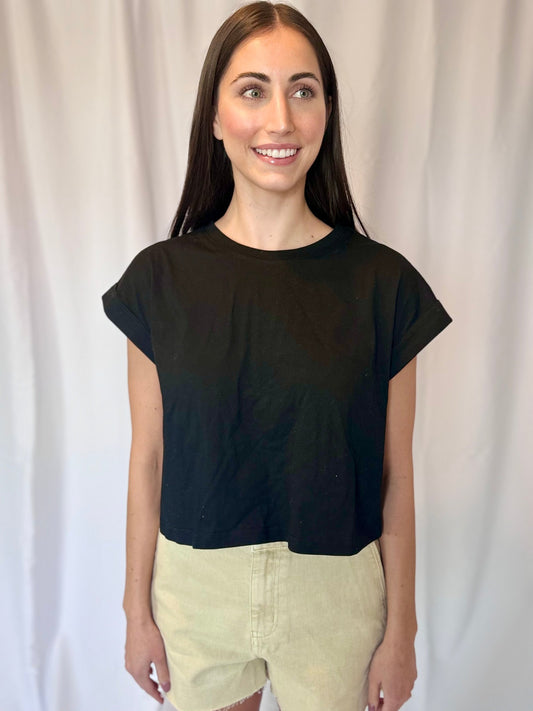 Laurel Black Cuffed Sleeve Top