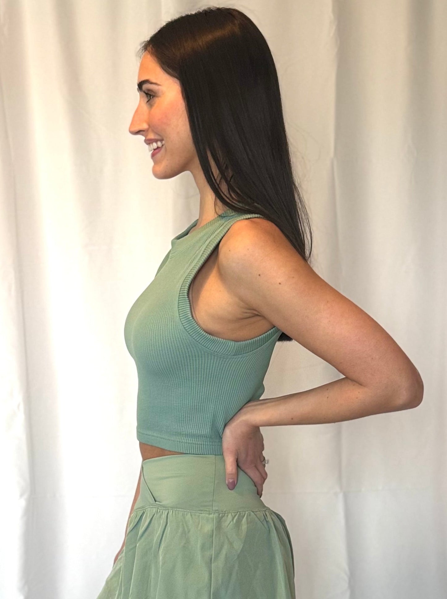 Ruby Ribbed Teal Round Neck Tank Top