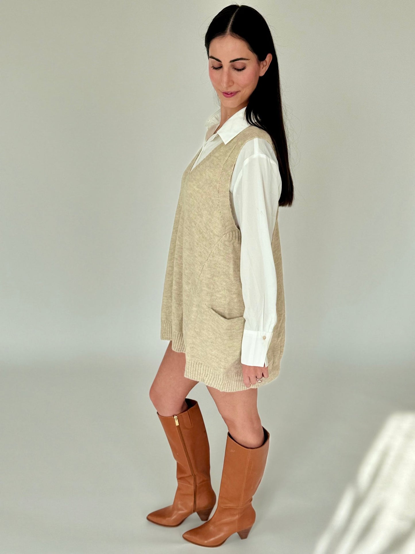 Charlotte Taupe Sweater Vest Dress