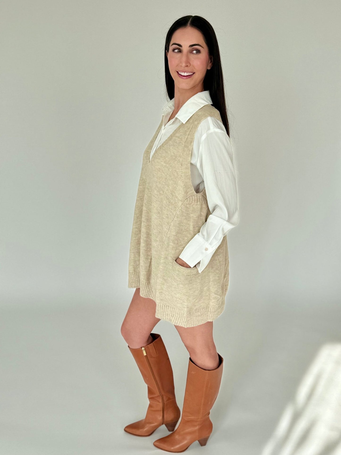 Charlotte Taupe Sweater Vest Dress