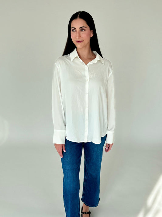 Ayla White Satin Button Down